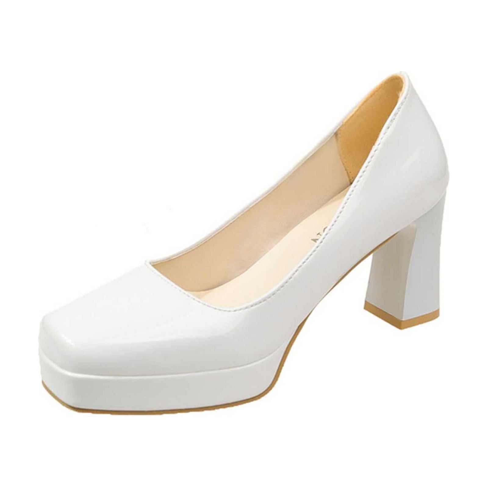 Lovskoo 2024 Women s Heels Platform Chunky Block Heels Square Closed Toe Low Heels Dress Shoes Comfortable Wedding Party Office Pumps Shoe Beige