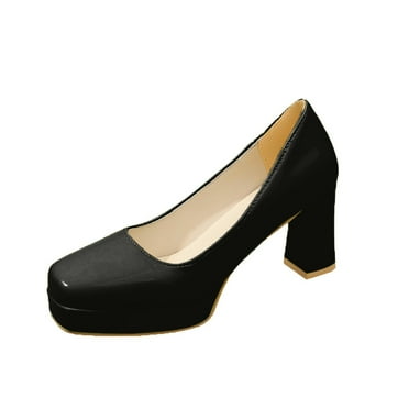 Lovskoo 2024 Women's Heels Platform Chunky Block Heels Square Closed Toe Low Heels Dress Shoes Comfortable Wedding Party Office Pumps Shoe Black