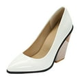 thumbnail image 1 of Lovskoo 2024 Women's High Chunky Closed Toe Block Heels Pointed Toe Wedding Party Elegant Slip on Pumps Shoes White, 1 of 4