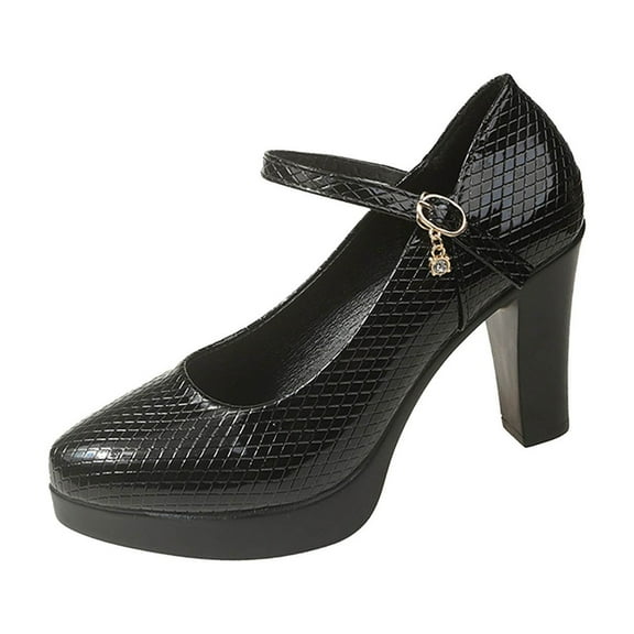 Lovskoo 2024 Women's High Chunky Platform Closed Toe Mary Shoes Block Heels Pointed Toe Strappy Dress Wedding Party Pumps Shoes Black