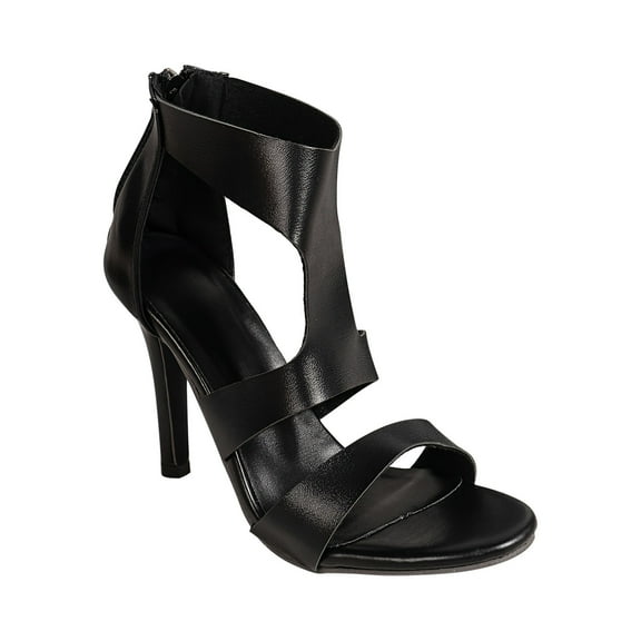 Lovskoo 2024 Women's High Heels Stiletto T-Strap Heeled Sandals Back Zipper Open Toe Wedding Party Dress Wedding Block Chunky Heels Pumps Black