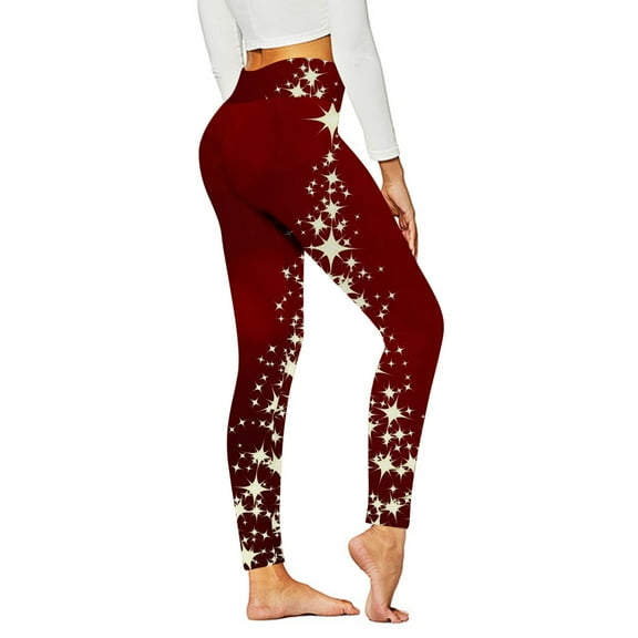 Lovskoo 2024 Women's High Waisted Seamless Workout Leggings Chrismas Printed Yoga Pants Tummy Control Running Pants Scrunch Butt Lifting Elastic Tights Burgundy
