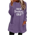 thumbnail image 1 of Lovskoo Women's Fuzzy Fleece Sweatshirt Pullover Tops Crewneck Long Sleeve Pocket Printed Winter Thick Warm Plush Top Purple, 1 of 5