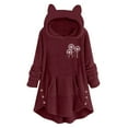 thumbnail image 1 of Lovskoo 2024 Women's Hoodies Coat Animal Ear Cap Fuzzy Fleece Tops Cozy Christmas Printing Buttons Long Sleeve Hooded Fleece PulHeartr Burgundy, 1 of 5