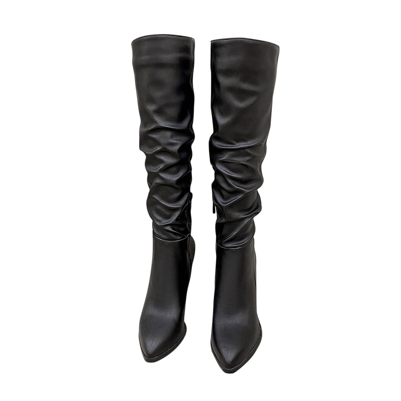 Lovskoo 2024 Women's Knee High Boots Leather Pointed Toe Chunky Stacked ...