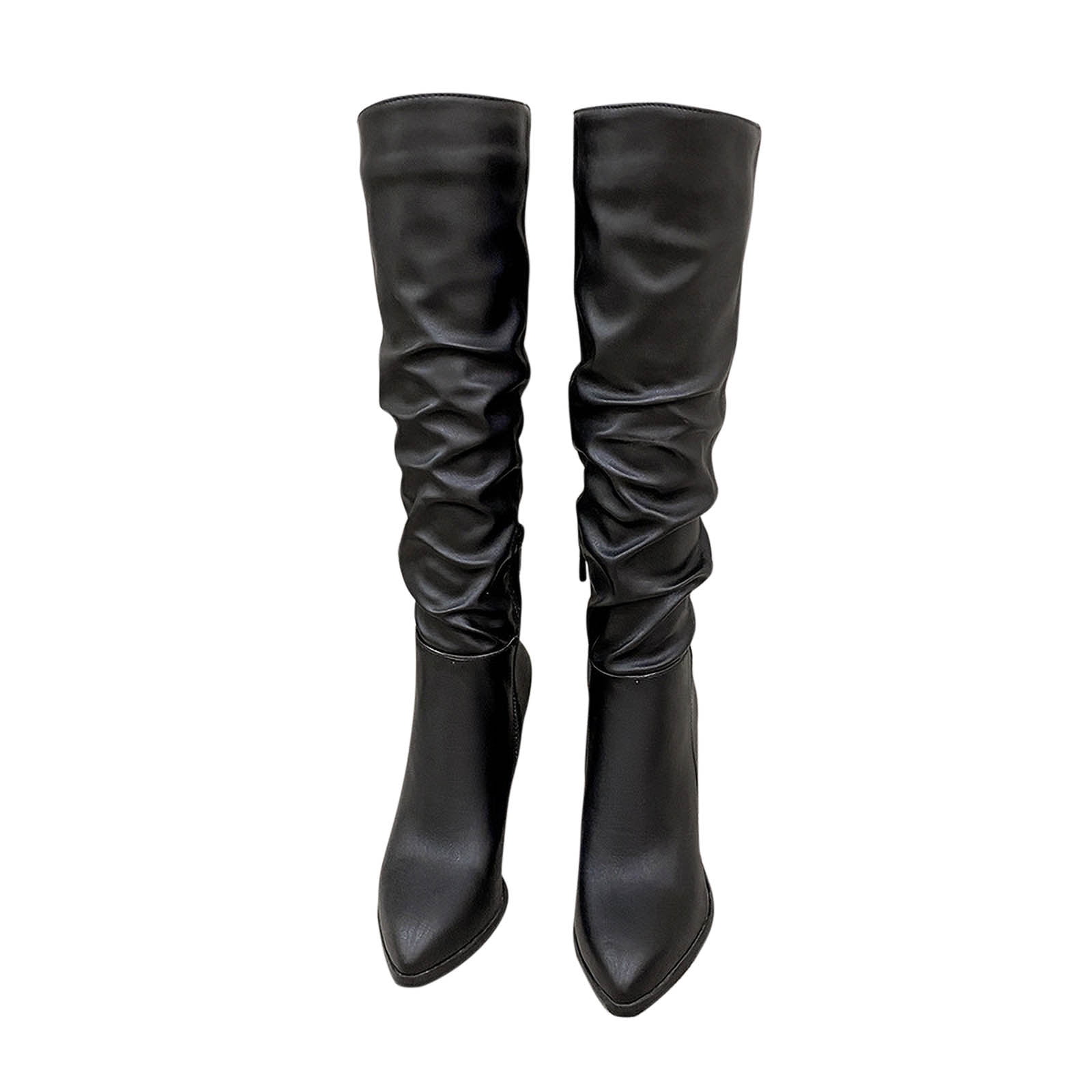 Lovskoo 2024 Women's Knee High Boots Leather Pointed Toe Chunky Stacked