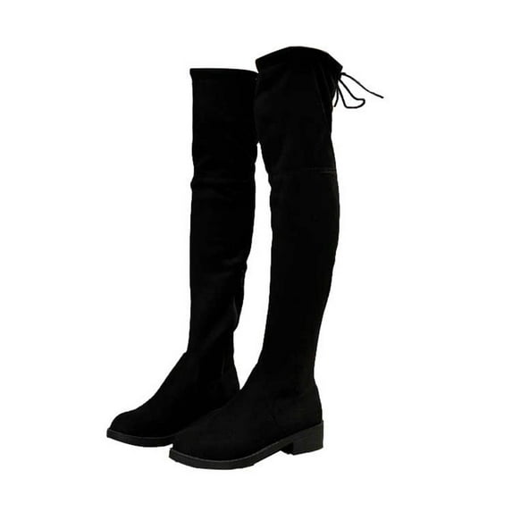 Lovskoo 2024 Women's Knee High Boots Thigh High Faux Suede Round Toe Platform Shoes Long Tube Zipper High Western Boots Black