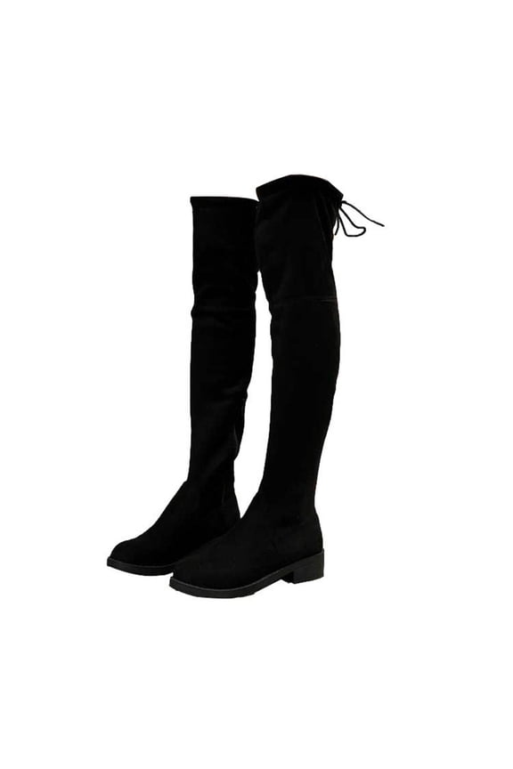 Women's Knee High Boots Thigh High Faux Suede Round Toe Platform Shoes Long Tube Zipper High Western Boots Black