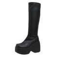 thumbnail image 1 of Lovskoo 2024 Women's Knee High Boots Thigh High Leather Round Toe Platform Stretch Shoes Fashion Vintage Mid-Heel High Boots Black, 1 of 7