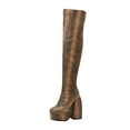 thumbnail image 1 of Lovskoo 2024 Women's Knee High Boots Thigh High Leather Round Toe Wedge Platform Shoes Serpentine Pattern Ultra High Heel Winter Ladies Over The Knee Western Boots Brown, 1 of 6