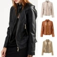 thumbnail image 1 of Lovskoo 2024 Women's Leather Jacket Long Sleeve Stand Collar Slim Fitting Zipper Motorcycle Jacket Beige, 1 of 4