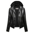 thumbnail image 1 of Lovskoo 2024 Women's Leather Jacket Shearling Lined Jacket Casual Hooded Zipper Long Sleeve Solid Color Leather Jacket Coat Motorcycle Jacket Black, 1 of 7