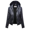 thumbnail image 1 of Lovskoo 2024 Women's Leather Jacket Shearling Lined Jacket Casual Hooded Zipper Long Sleeve Solid Color Leather Jacket Coat Motorcycle Jacket Blue, 1 of 3