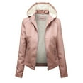 thumbnail image 1 of Lovskoo 2024 Women's Leather Jacket Shearling Lined Jacket Casual Hooded Zipper Long Sleeve Solid Color Leather Jacket Coat Motorcycle Jacket Pink, 1 of 3