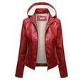 thumbnail image 1 of Lovskoo 2024 Women's Leather Jacket Shearling Lined Jacket Casual Hooded Zipper Long Sleeve Solid Color Leather Jacket Coat Motorcycle Jacket Red, 1 of 3