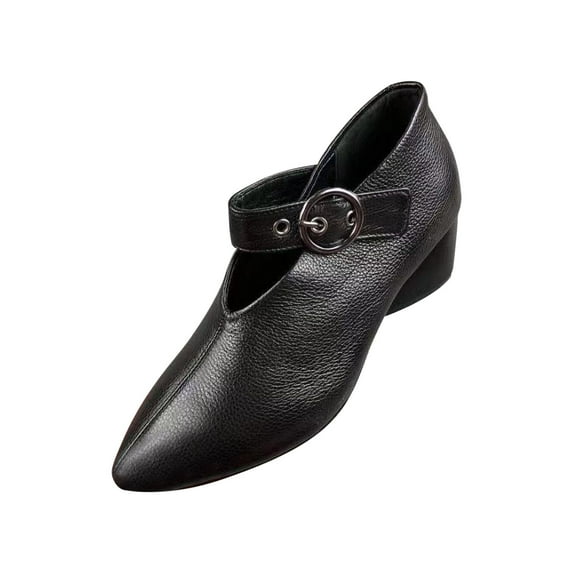 Lovskoo 2024 Women's Leather Shoes French Slipsole Pointed Shallow Mouth Vintage Style Casual Dressy Shoes Black