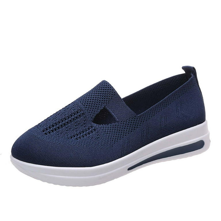 Lovskoo 2024 Women's Lightweight Mesh Walking Shoes Large Size Slip On  Casual Shoes Thick Sole Breathable Mother Shoes Sneakers Navy