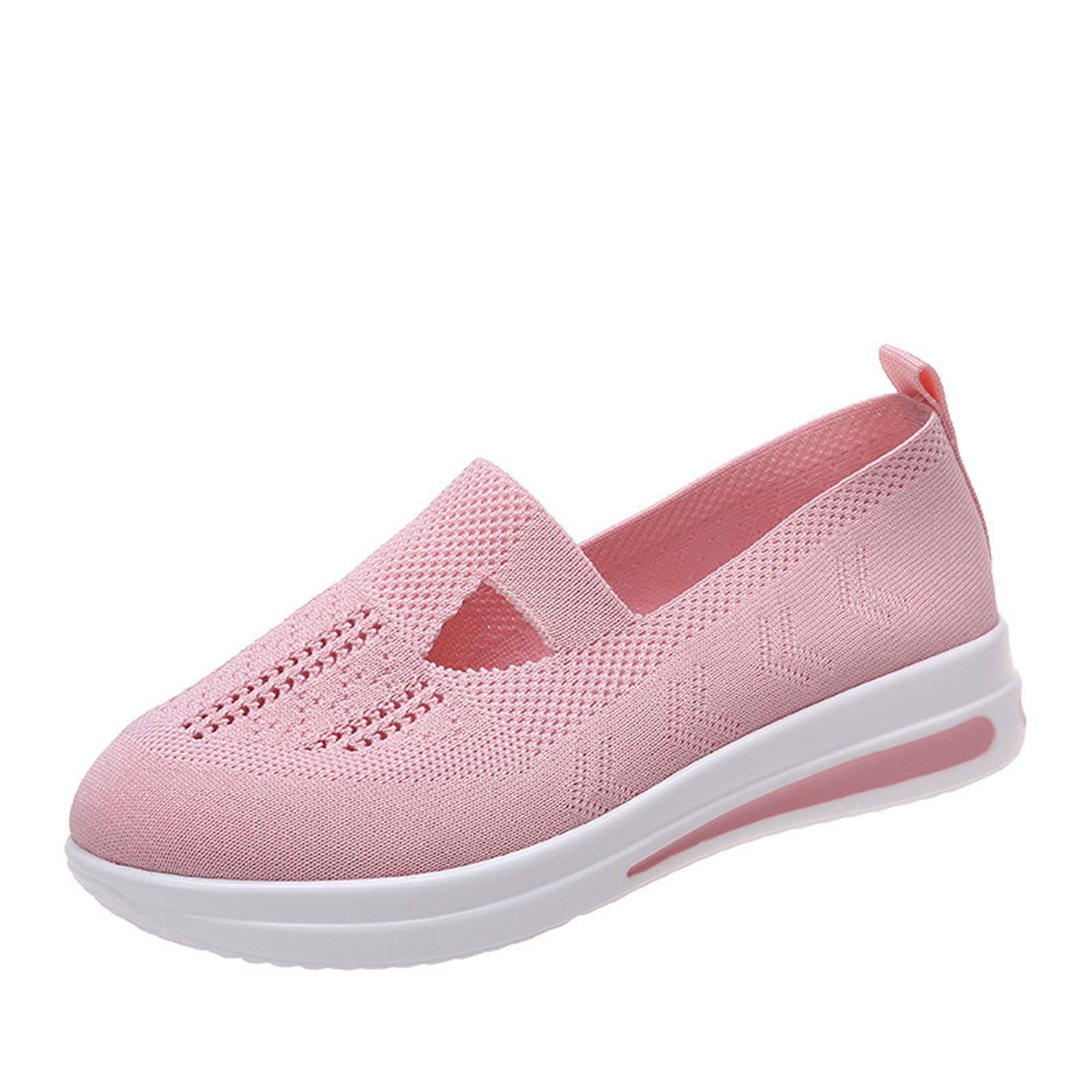 Lovskoo 2024 Women's Lightweight Mesh Walking Shoes Large Size Slip On  Casual Shoes Thick Sole Breathable Mother Shoes Sneakers Pink 