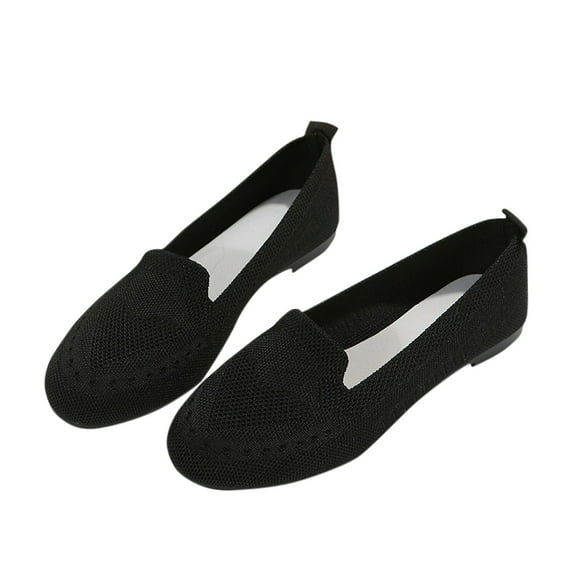 Lovskoo 2024 Women's Loafers Mesh Knit Shoes Round Toe Low Wedge Comfort Soft Slip on Walking Flats Shoes Black