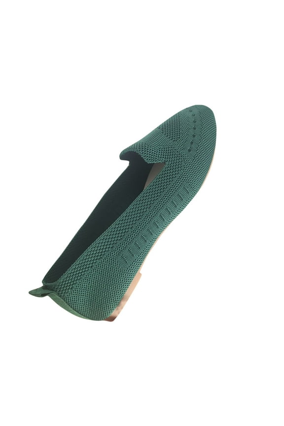 2024 Women's Loafers Mesh Knit Shoes Round Toe Low Wedge Comfort Soft Slip on Walking Flats Shoes Olive Green