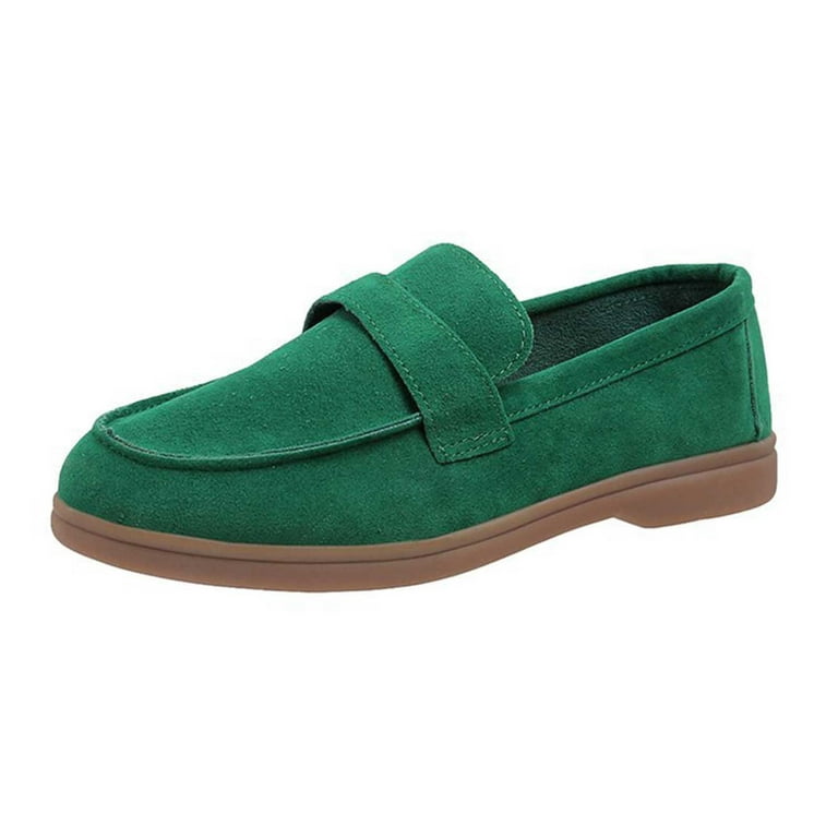 Lovskoo 2024 Women's Loafers Moccasin Driving Shoes Suede Leather Slip On  Flats Daily Boat Shoes Green