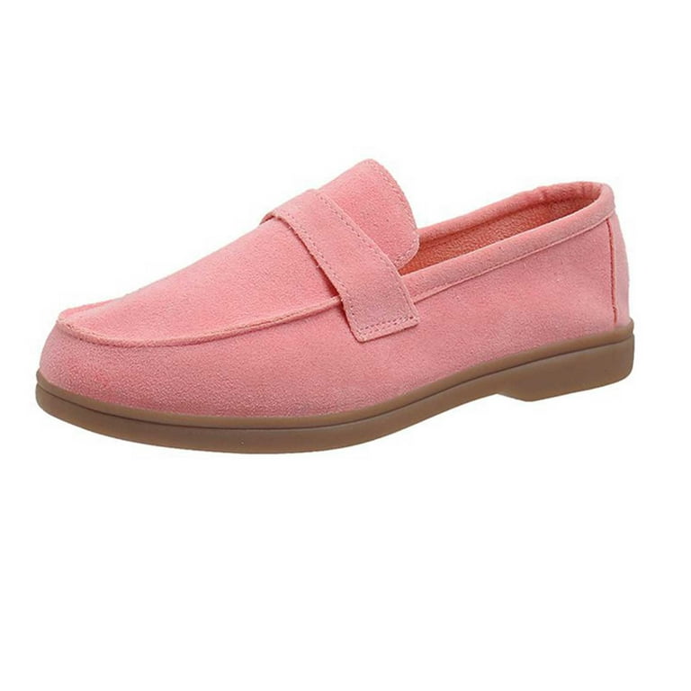 Lovskoo 2024 Women's Loafers Moccasin Driving Shoes Suede Leather Slip On  Flats Daily Boat Shoes Pink