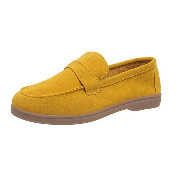 Lovskoo 2024 Women's Loafers Moccasin Driving Shoes Suede Leather Slip On Flats Daily Boat Shoes Yellow