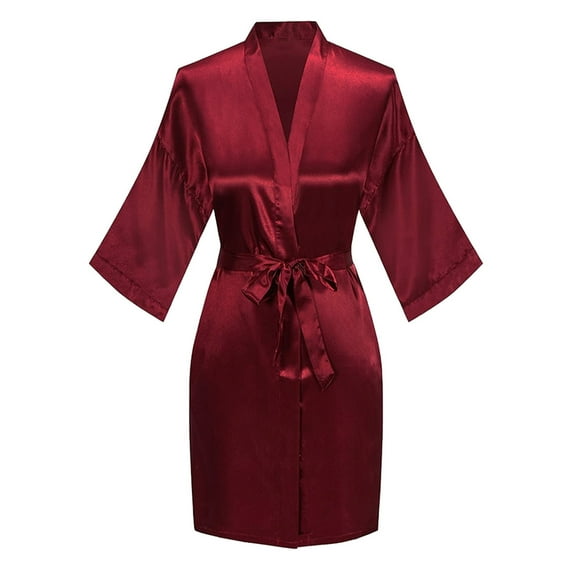 Lovskoo 2024 Women's Long Sleeve Satin Bathrobe Wedding Party Robe Bridesmaid Kimono V Neck Sleepwear Valentine's Day Gift Sleepwear Wine
