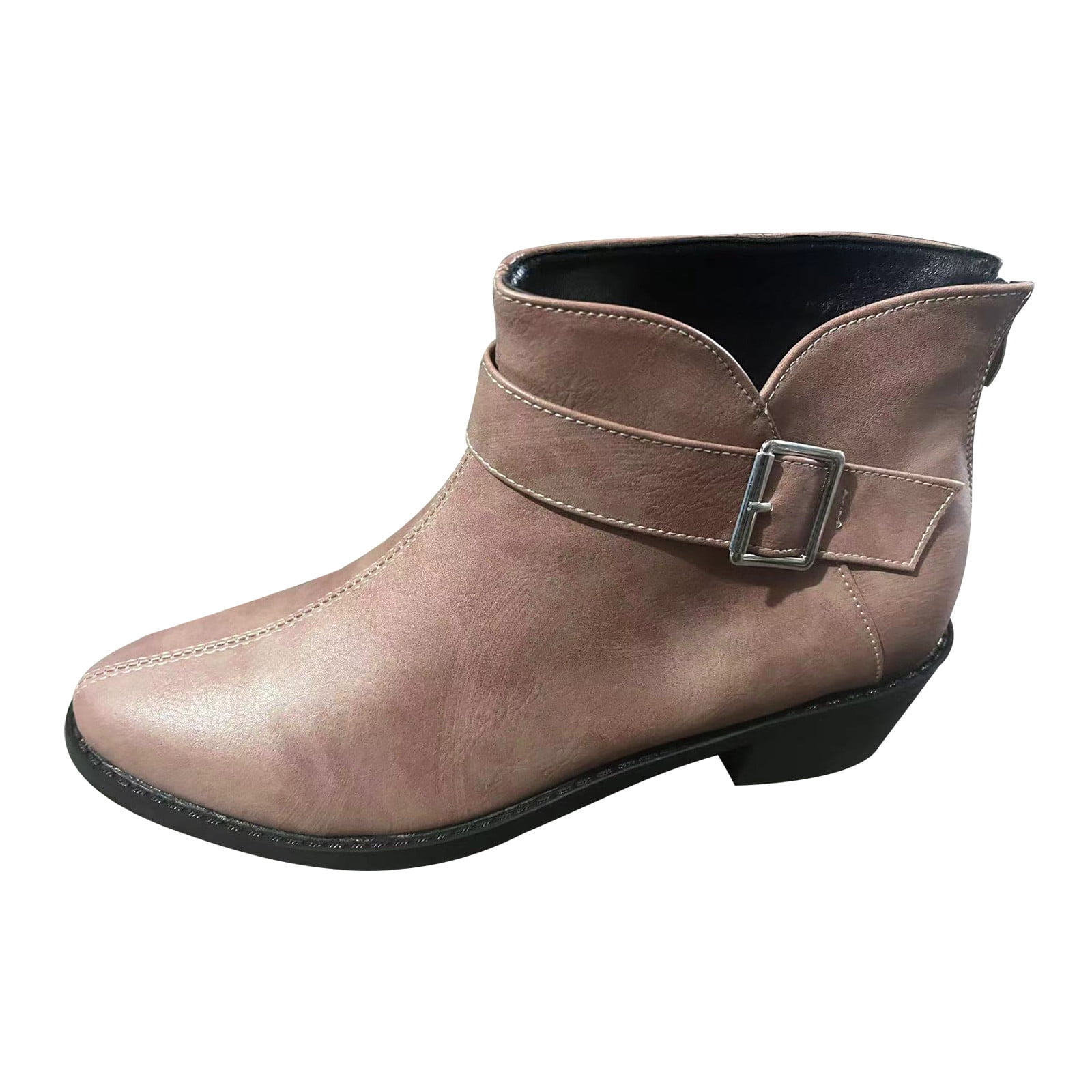 zippered low heeled ankle boots