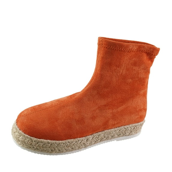 Lovskoo 2024 Women's Low-Heeled Ankle Boots Round Toe Fall And Winter Suede Foot Cover Platform Sponge Elastic Skinny Boots Orange