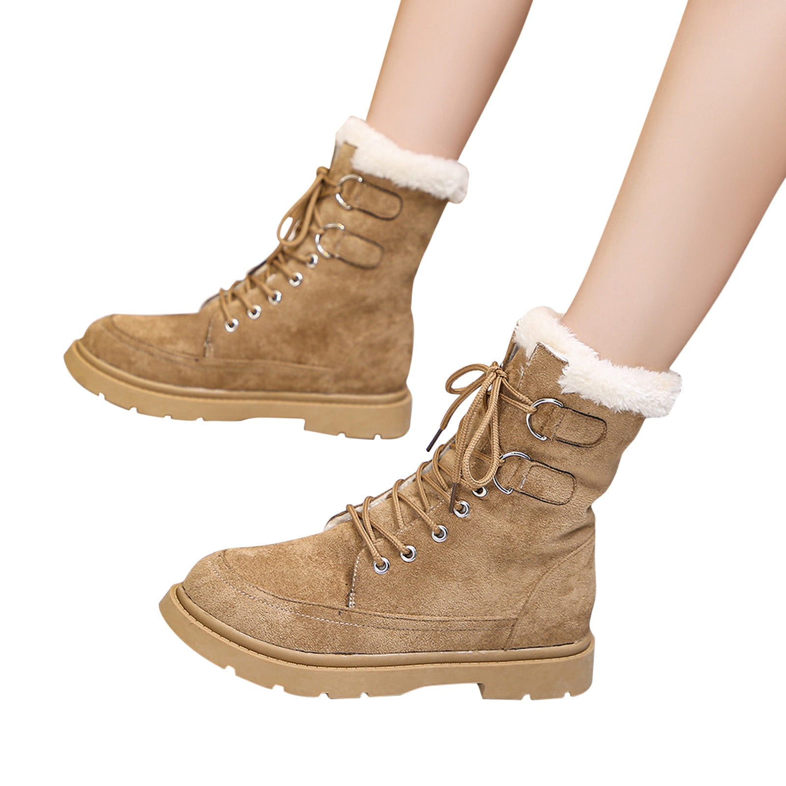 Lovskoo 2024 Women's Low-Heeled Mid Calf Boots Round Toe Outside Snow ...