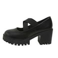 thumbnail image 1 of Lovskoo 2024 Women's Mary Heels Shoes Platform Chunky Heel Pumps Closed Round Toe Trendy Comfortable Dresses Work Wedding Shoes Black, 1 of 1