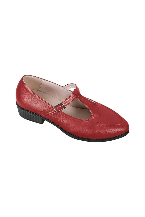 2024 Women's Mary Shoes Closed Toe Pointed T-Shaped Vintage Mary Shoes Low-Heeled Trendy Shoes Red