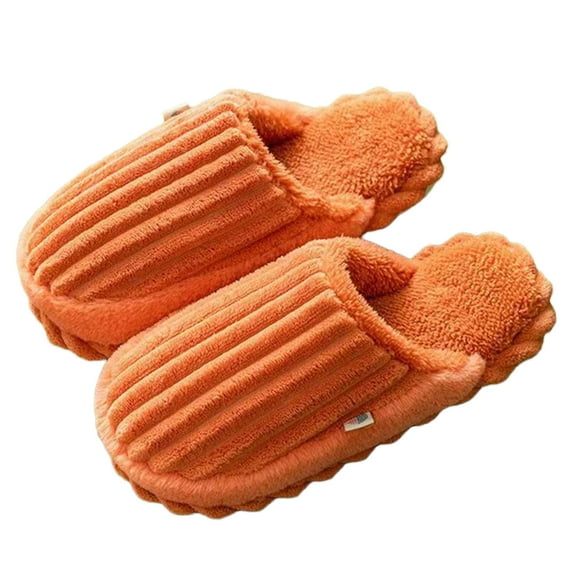 Lovskoo 2024 Women's And Men's Slippers Home Cotton Slippers Corduroy Splicing Couple Home Shoes Warm Plush Cotton Slippers Soft Bottom Mute Non-Slip Orange