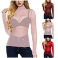 thumbnail image 1 of Lovskoo 2024 Women's Mesh Tops Long Sleeve Sheer Blouse Shirt High Neck See-Through Slim Fit Tee Shirts Clubwear Red, 1 of 1