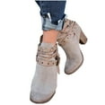 thumbnail image 1 of Lovskoo 2024 Women's Middle Ankle Boots Round Toe Chunky Heel Retro Dressy Back Zipper Belt Buckle Chunky Ankle Boots Beige, 1 of 7