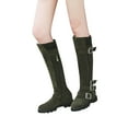 thumbnail image 1 of Lovskoo 2024 Women's Middle Knee High Boots Round Toe Platform Fleece Flat Bottomed Long Boots Medium Boots High Boots Olive Green, 1 of 8