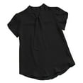 thumbnail image 1 of Lovskoo 2024 Women's Office Tie Neck Shirts Short Sleeve Work Office Summer Blouse Tops Solid Color Shirts Black L, 1 of 4