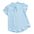 thumbnail image 1 of Lovskoo 2024 Women's Office Tie Neck Shirts Short Sleeve Work Office Summer Blouse Tops Solid Color Shirts Light Blue S, 1 of 4