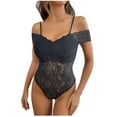 thumbnail image 1 of Lovskoo 2024 Women's One Piece Bodysuit Floral Lace Off Shoulder Short Sleeve Bodycon Bustier Bodysuit Black L, 1 of 9