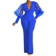 thumbnail image 1 of Lovskoo 2024 Women's One Piece Jumpsuit Puff Sleeve Elegant Winter Chirstmas Solid Sequins Patchwork Long Sleeve V-Neck Jumpsuits Blue, 1 of 6