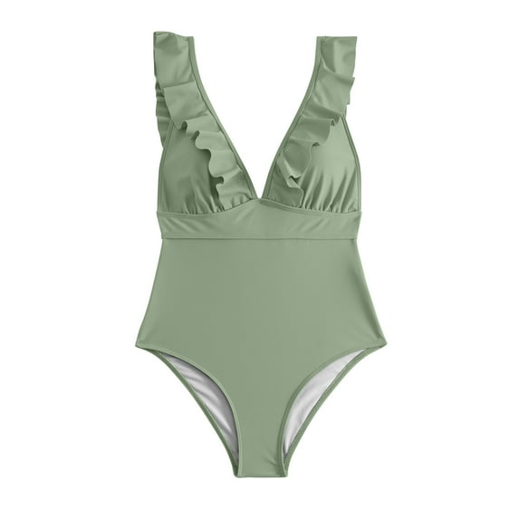 Lovskoo 2024 Women's One Piece Swimsuits Sleeveless Solid Bandage Trendy Sexy Bra Beach Bikini Set Swimsuit Beachwear Swimwear Bikinis Mint Green-M