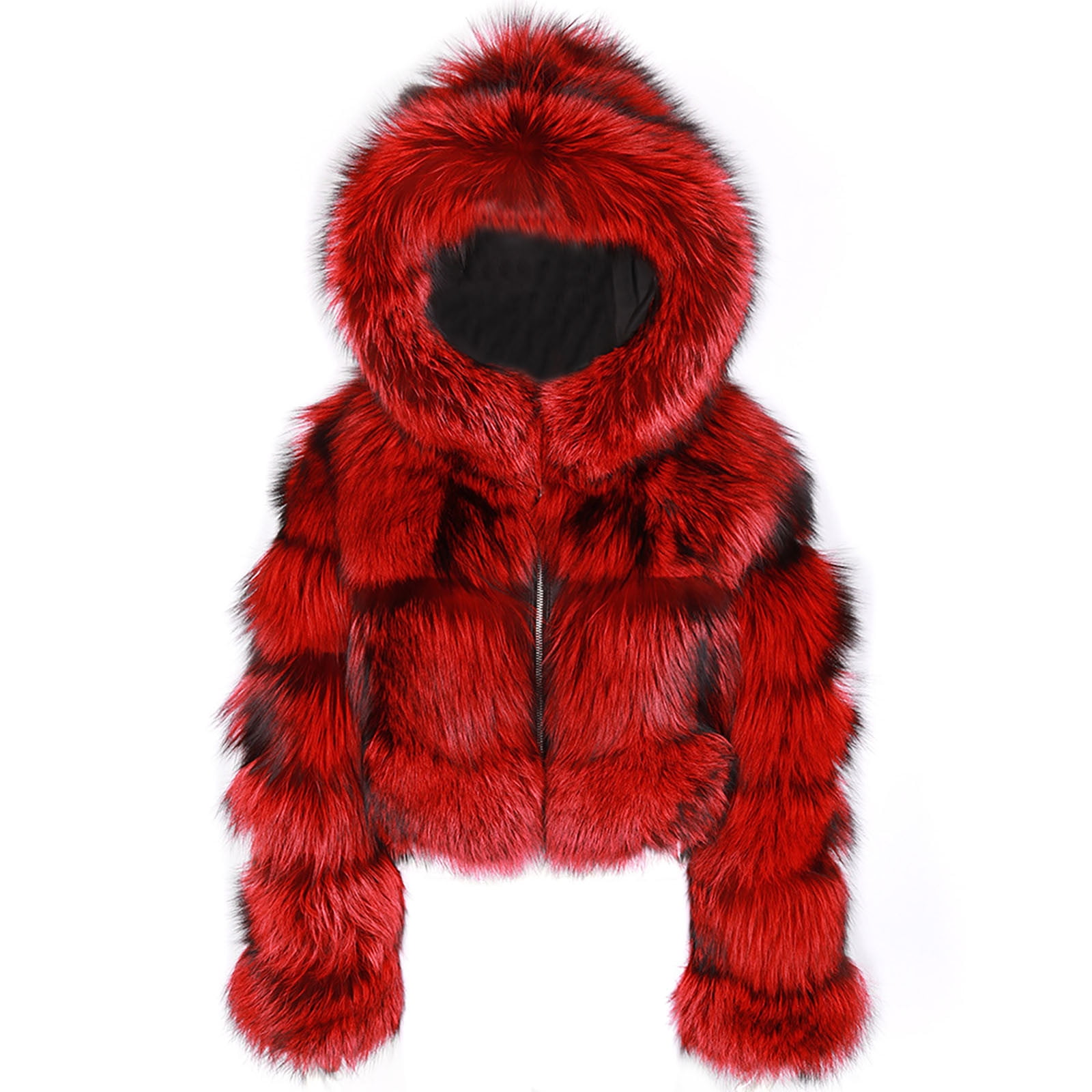 Hood Red Cropped Faux Fur Jacket Ladies Red Cropped Fox Fur Jacket