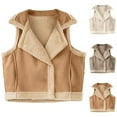 thumbnail image 1 of Lovskoo 2024 Women's Outerwear Vests Shearling Fleece Jacket Cropped Vest Zip Up Faux Leather Sleeveless Winter Coat with Pockets Beige, 1 of 4