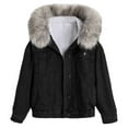 thumbnail image 1 of Lovskoo 2024 Women's Oversized Hooded Jacket Faux Fur Warm Denim Winter Overcoat Sherpa Lined Denim Qulited Jacket Jean Coat Black, 1 of 6