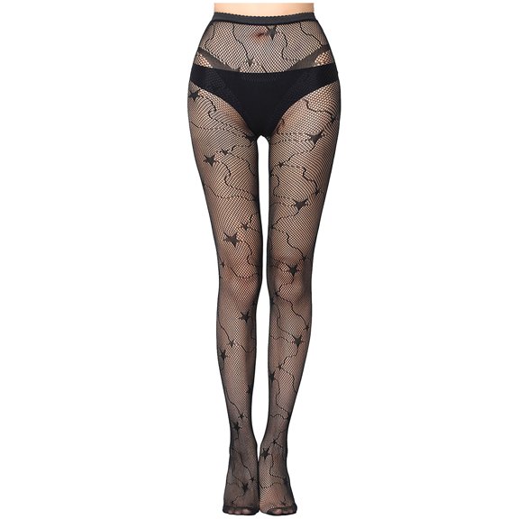 Lovskoo 2024 Women's Patterned Fishnet Tights High Waist Pantyhose Floral Sheer Stockings Black-D