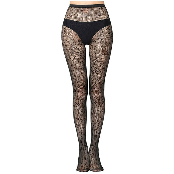 Lovskoo 2024 Women's Patterned Fishnet Tights High Waist Pantyhose Floral Sheer Stockings Black-M