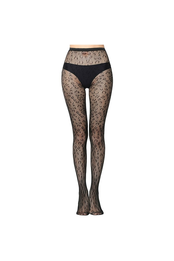 2024 Women's Patterned Fishnet Tights High Waist Pantyhose Floral Sheer Stockings Black-M