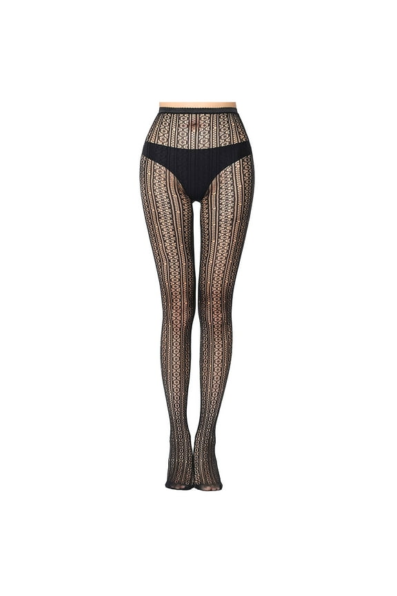 2024 Women's Patterned Fishnet Tights High Waist Pantyhose Floral Sheer Stockings Black-S