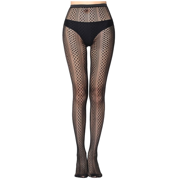 Lovskoo 2024 Women's Patterned Fishnet Tights High Waist Pantyhose Floral Sheer Stockings Black-U